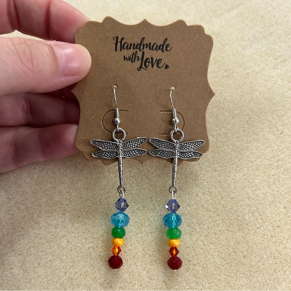 Hand Crafted Rainbow dragonfly earrings